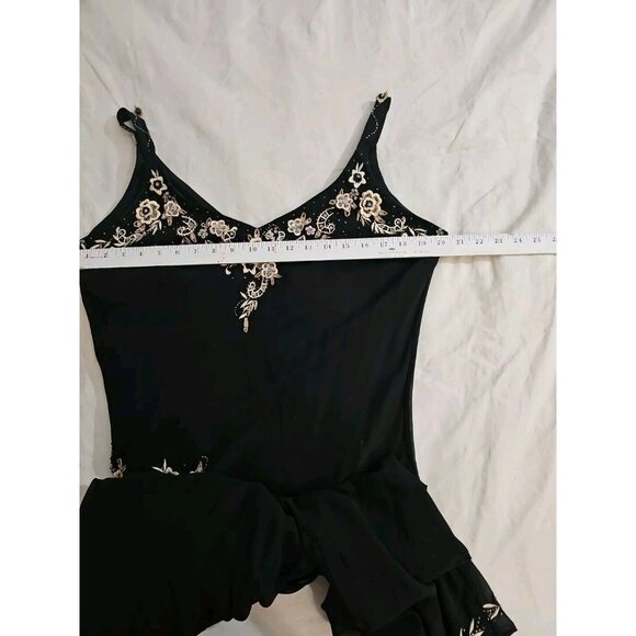 Y2K Vintage Black Asymmetrical Slip Dress  Beaded Applique Sz 10  Flapper 20's - Picture 5 of 7